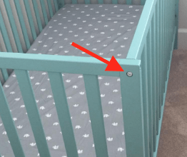Visible screw on the Amazon Union crib—not a safety hazard, but some folks don't like the look.